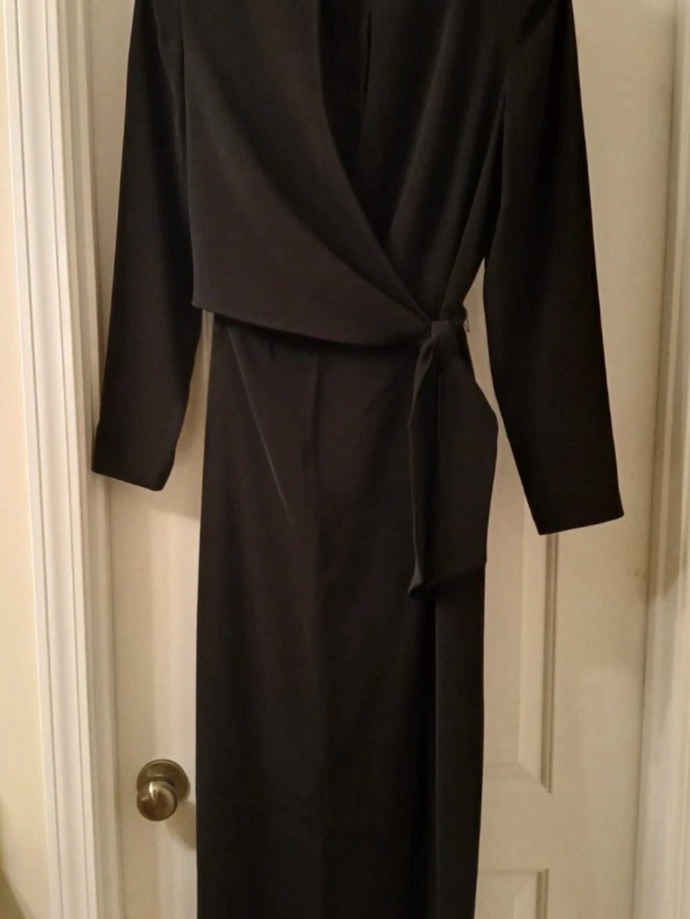 Positive Attitude Black Long-Sleeve Wrap Midi Dress with Tie